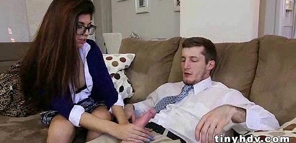  Nerdy teen with glasses gets nailed 5 92